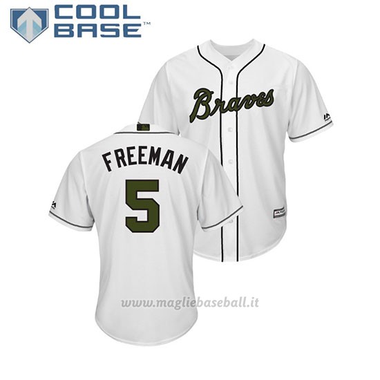 Maglia Baseball Uomo Atlanta Braves Frojodie Freeman 2018 Dia de los Caidos Cool Base Bianco